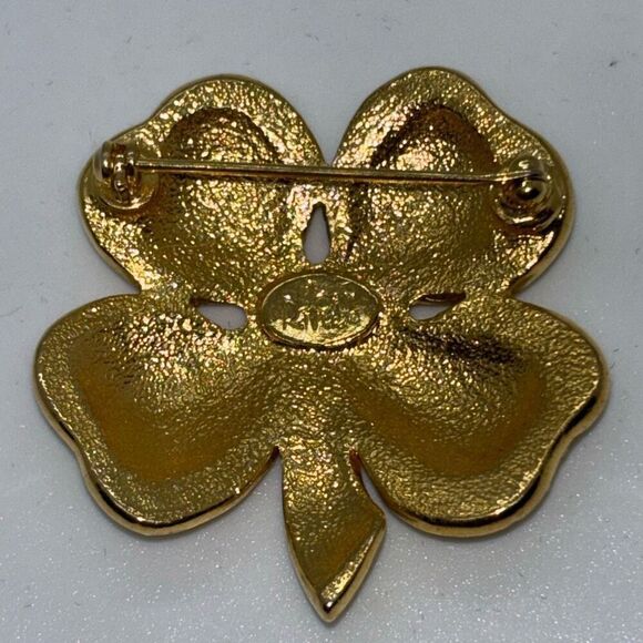 Vtg Joan Rivers signed 4 leaf Clover rhinestone crystal pin brooch shamrock +box - Picture 5 of 8
